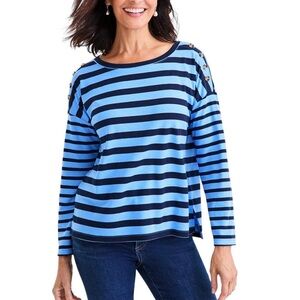 Style & Co. Long Sleeve Striped Button Trim Knit Top Tee Bashful Blue NWT XL